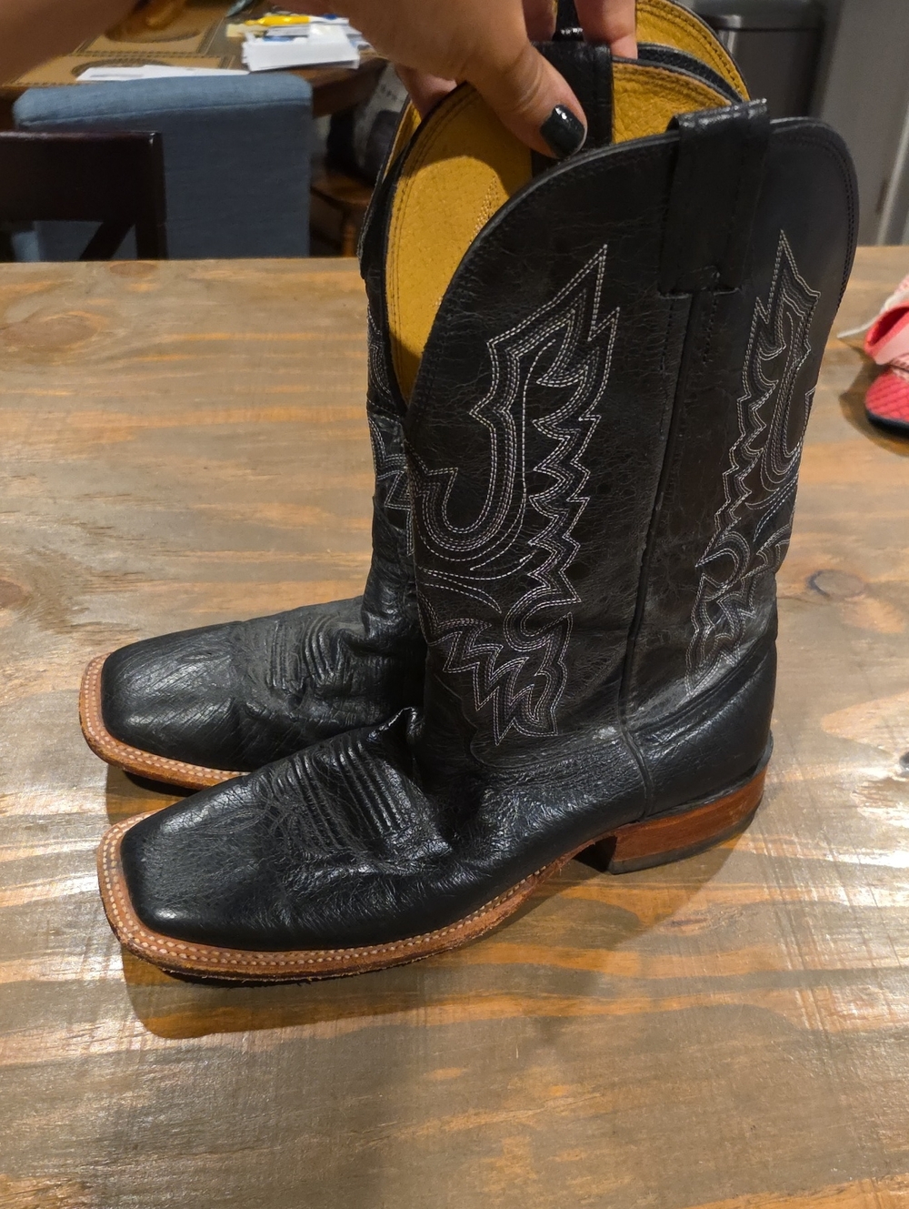 Classic Black Men's Cowboy Boots with Tan Welt